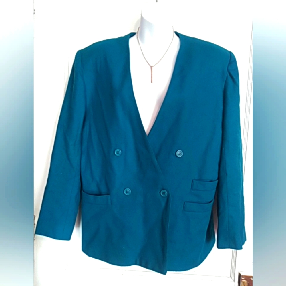 🛍️ BUNDLE ONLY 🛍️ VINTAGE CHAD STEVENS LADIES TURQUOISE WOOL BLAZER